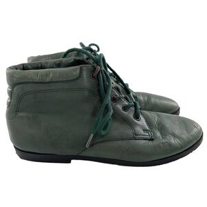 Danexx ankle booties size 6 green leather lace up vintage 80s 90s grannycore